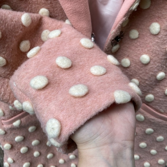 Gently loved ✨ ModCloth Pink Polka Dot Wool Coat 💗 Size Large - Picture 3 of 6